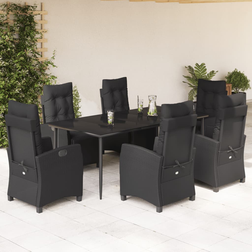 7-tlg. Garten-Essgruppe mit Kissen Schwarz Poly Rattan